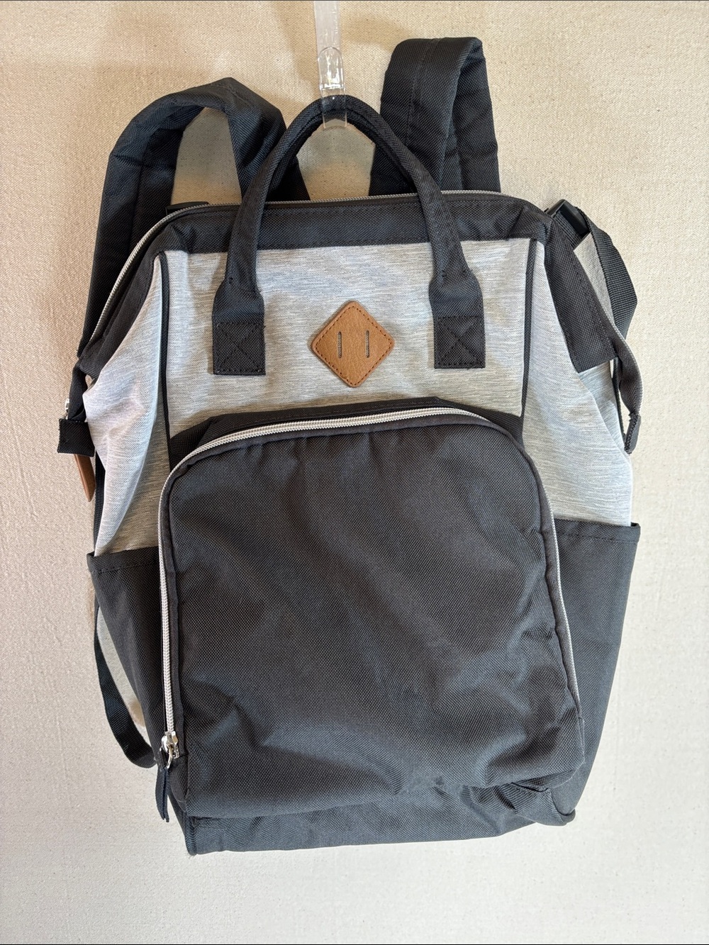 Gray and Black Baby Diaper Backpack Tote